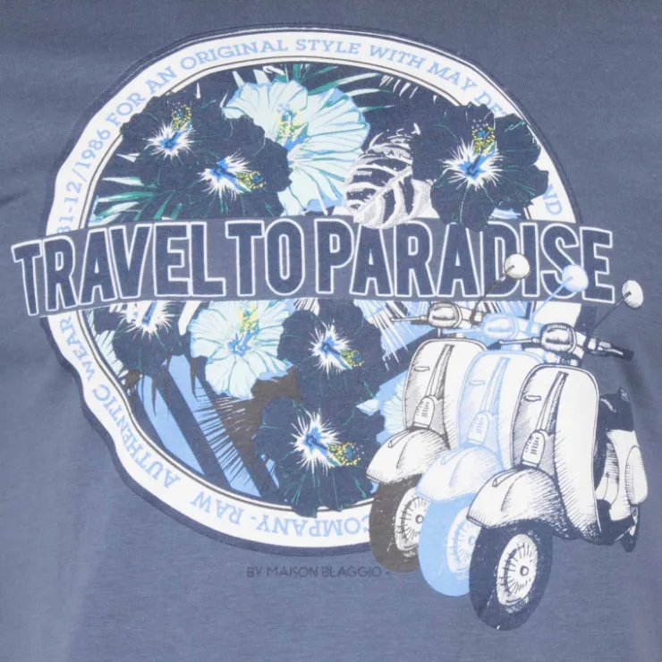 BLAGGIO Tee shirt manches courtes imprime coton doux Paradise margot assor 24 Homme BLEU Clearance