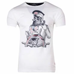 BLAGGIO Tee shirt manches courtes imprime coton doux Capitaine maxwell assor 24 Homme BLANC New