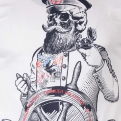 BLAGGIO Tee shirt manches courtes imprime coton doux Capitaine maxwell assor 24 Homme BLANC New