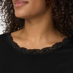 ONLY CARMAKOMA Tee shirt manches courtes col rond dentelle uni Femme NOIR Hot