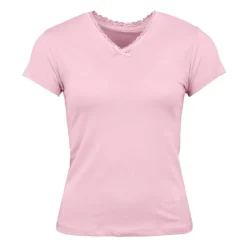 LULU CASTAGNETTE Tee shirt manches courtes col V dentelles lona Femme ROSE CLAIR New
