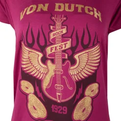 VON DUTCH Tee shirt manches courtes rock Femme BORDEAUX Hot