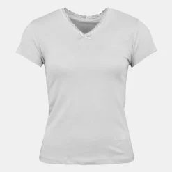 LULU CASTAGNETTE Tee shirt manches courtes col V dentelles lona Femme GRIS CLAIR New