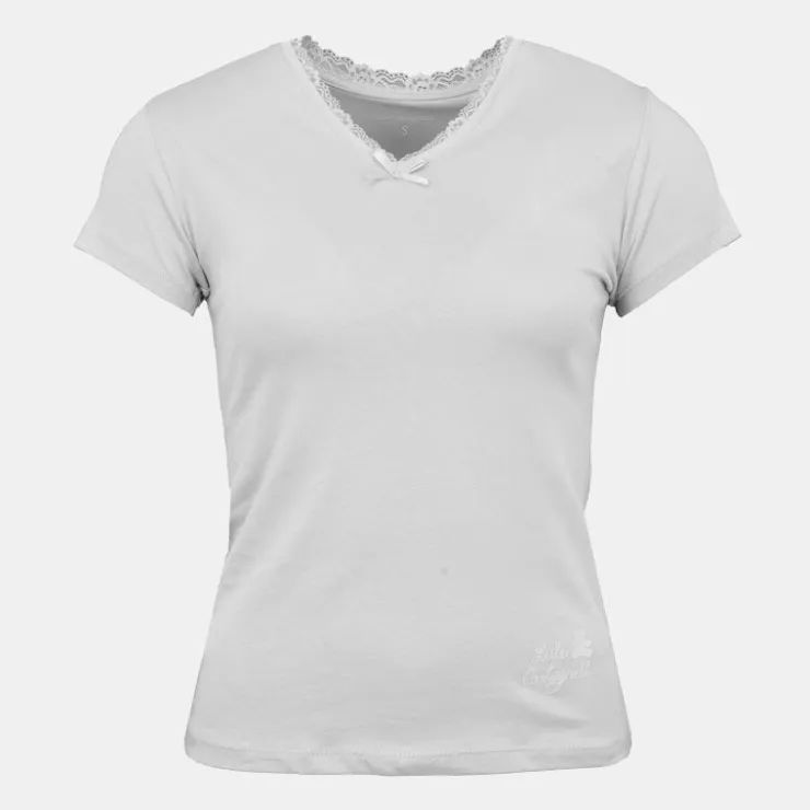 LULU CASTAGNETTE Tee shirt manches courtes col V dentelles lona Femme GRIS CLAIR New