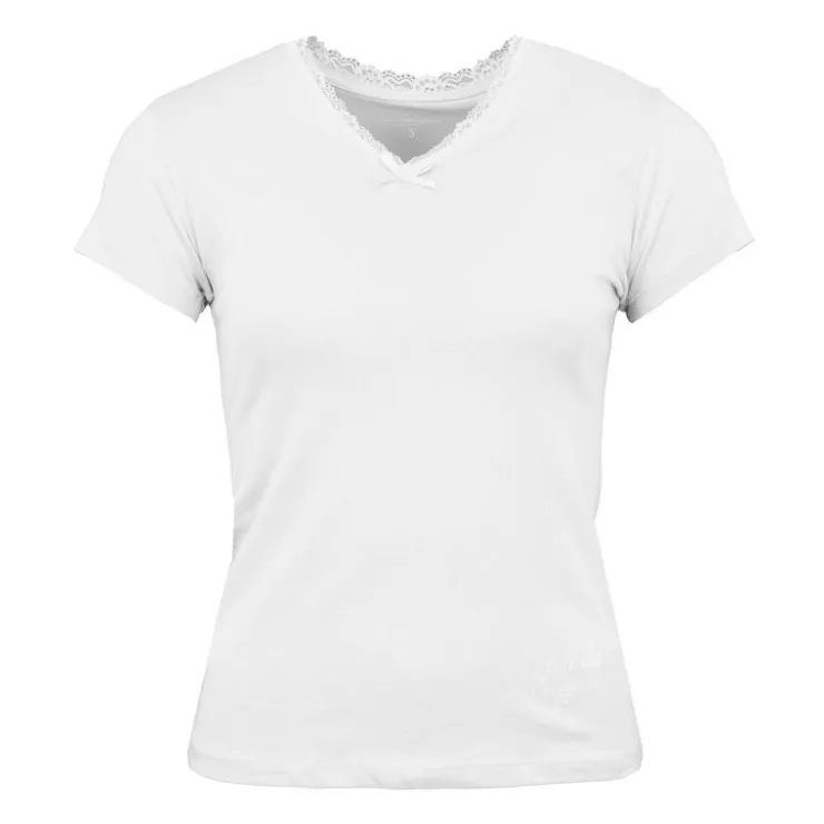 LULU CASTAGNETTE Tee shirt manches courtes col V dentelles lona Femme BLANC Best