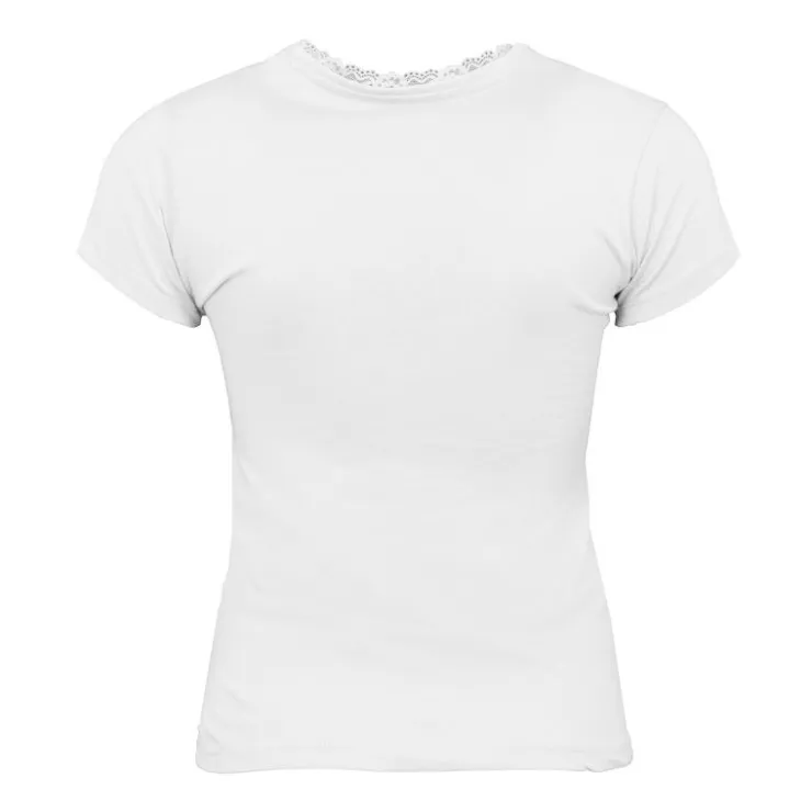 LULU CASTAGNETTE Tee shirt manches courtes col V dentelles lona Femme BLANC Best