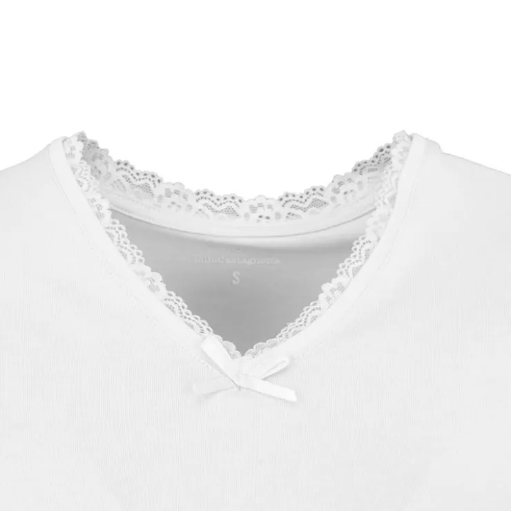 LULU CASTAGNETTE Tee shirt manches courtes col V dentelles lona Femme BLANC Best