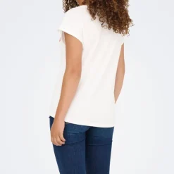 ONLY Tee shirt manches courtes col V bouche coeur brodé onlamber Femme BLANC Clearance