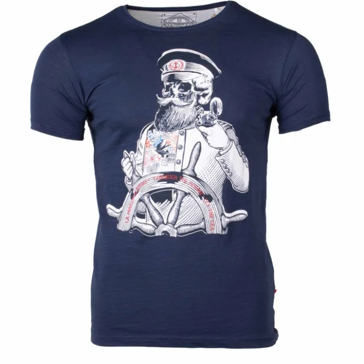BLAGGIO Tee shirt manches courtes imprime coton doux Capitaine maxwell assor 24 Homme BLEU FONCE Hot