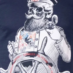 BLAGGIO Tee shirt manches courtes imprime coton doux Capitaine maxwell assor 24 Homme BLEU FONCE Hot