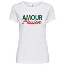ONLY Tee shirt manches courtes en coton amour passion Femme VERT Online