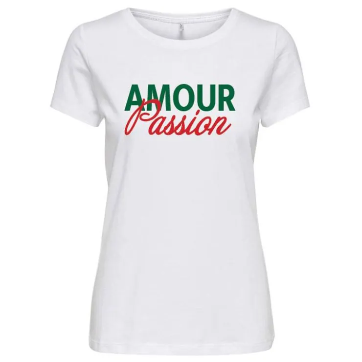 ONLY Tee shirt manches courtes en coton amour passion Femme VERT Online