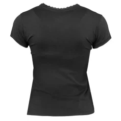 LULU CASTAGNETTE Tee shirt manches courtes col V dentelles lona Femme NOIR New