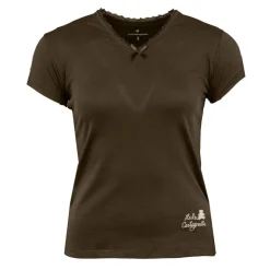 LULU CASTAGNETTE Tee shirt manches courtes col V dentelles lona Femme KAKI