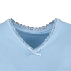 LULU CASTAGNETTE Tee shirt manches courtes col V dentelles lona Femme BLEU CLAIR New