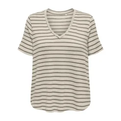ONLY Tee shirt Manu rayé col v maille Femme MARRON Online