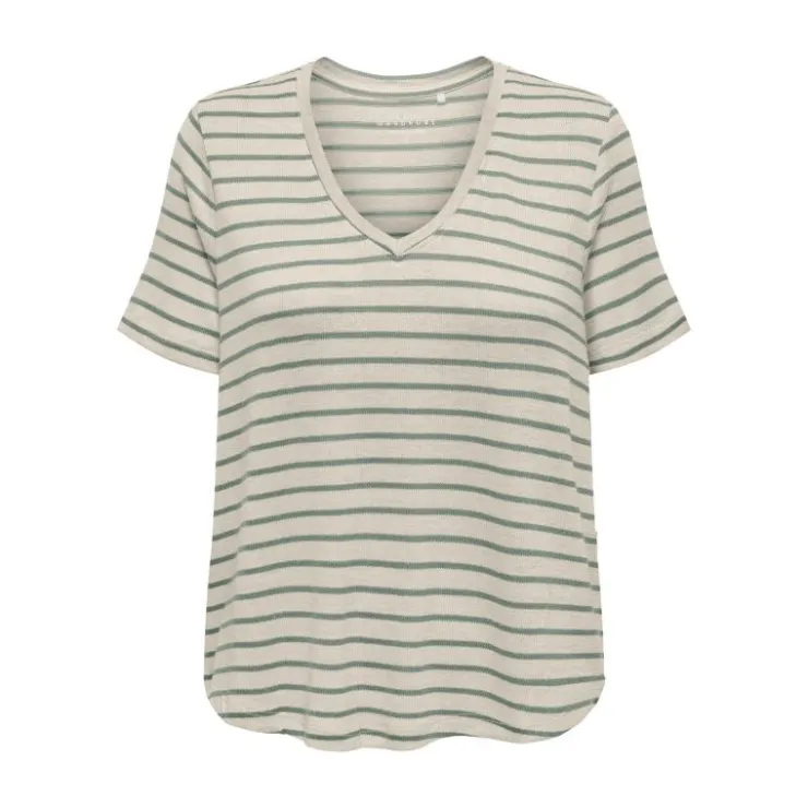 ONLY Tee shirt Manu rayé col v maille Femme VERT CLAIR Discount