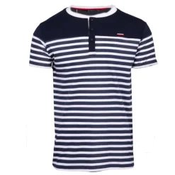 BLAGGIO Tee shirt murphy marinière avec col boutonné Homme BLEU FONCE Hot