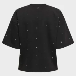 ONLY Tee shirt col rond manches 3/4 avec strass blancs Femme NOIR Hot