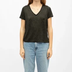 DEELUXE 74 Tee shirt col V oxane à rayures Femme NOIR