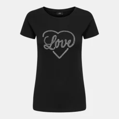 JDY Tee shirt coton Love coeur à strass Femme NOIR Discount