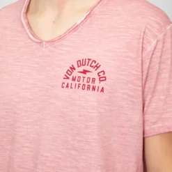 VON DUTCH Tee shirt coton chiné col V Homme ROSE New