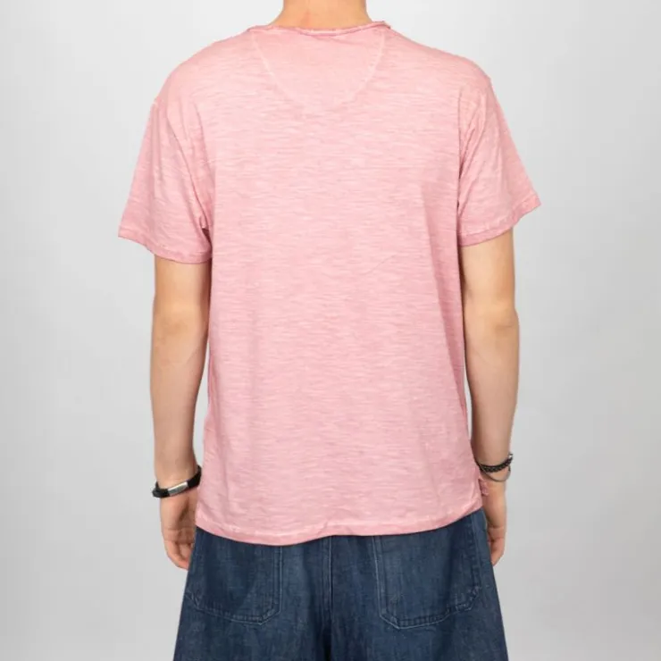 VON DUTCH Tee shirt coton chiné col V Homme ROSE New