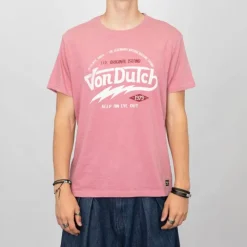 VON DUTCH Tee shirt estival coton chiné imprimé logo Homme ROSE Sale