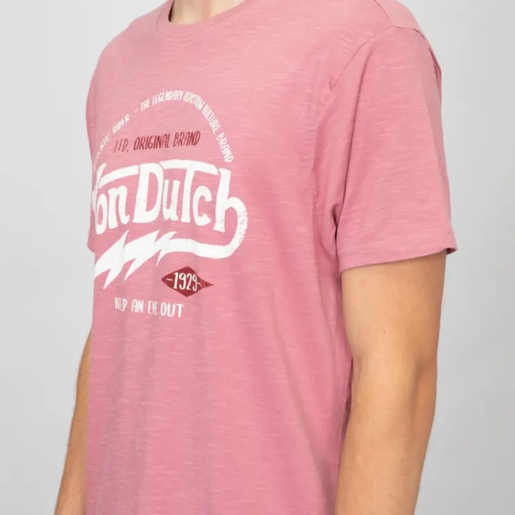 VON DUTCH Tee shirt estival coton chiné imprimé logo Homme ROSE Sale