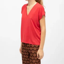 LA PETITE ETOILE Tee shirt marcelina col V manches courtes Femme ROUGE Outlet
