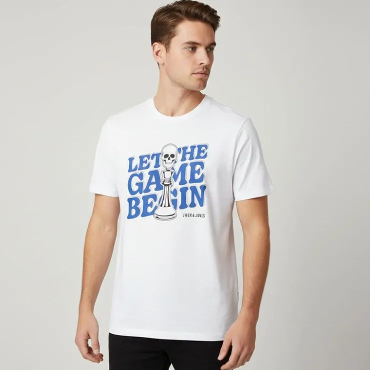 JACK & JONES Tee shirt sully Let's the game begin Homme BLANC Outlet