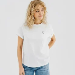 ONLY Tee shirt Tenna col rond coton imprimé coeur regular Femme NOIR Clearance