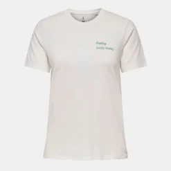 ONLY Tee shirt Texi Feeling lucky today coton Femme BLANC Outlet