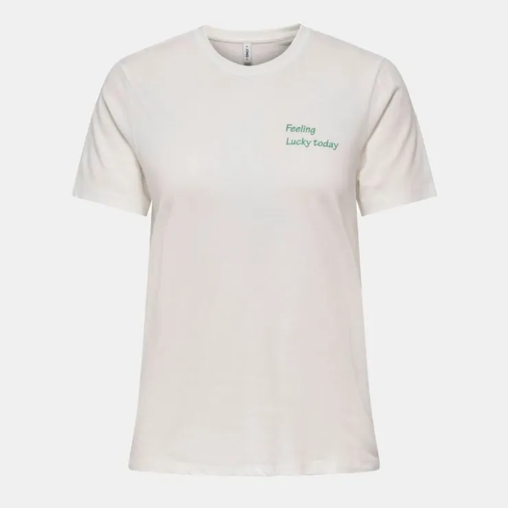 ONLY Tee shirt Texi Feeling lucky today coton Femme BLANC Outlet