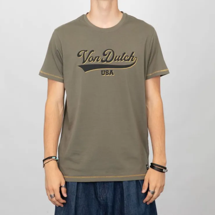 VON DUTCH Tee shirt The Famous 29 brands avec surpiqures jaunes Homme KAKI Online