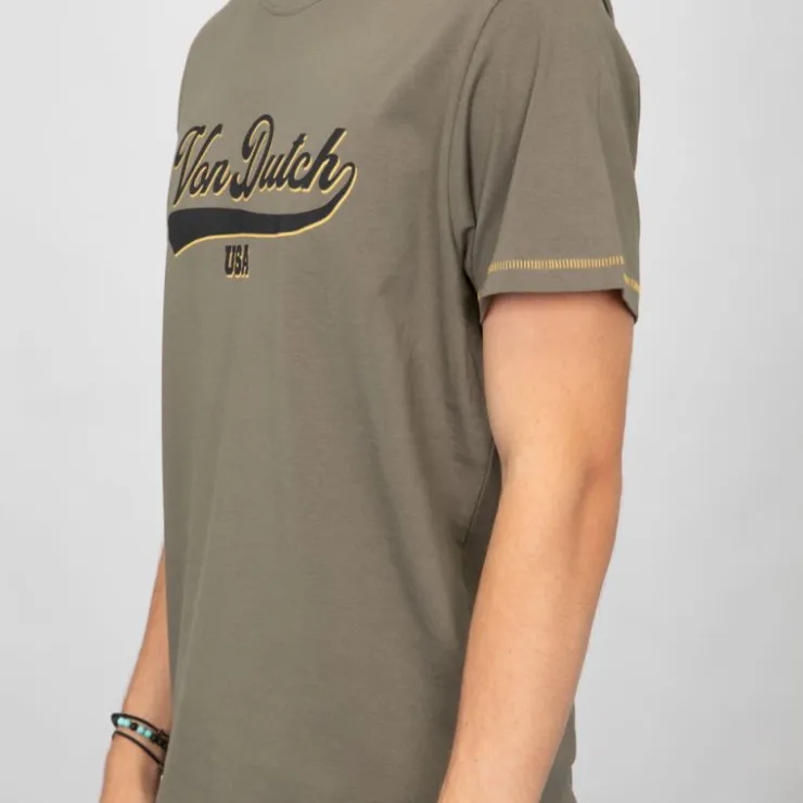 VON DUTCH Tee shirt The Famous 29 brands avec surpiqures jaunes Homme KAKI Online