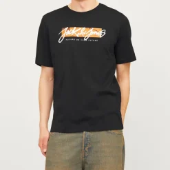 JACK & JONES Tee shirt Tiley coton regular fit col ras de cou Homme NOIR