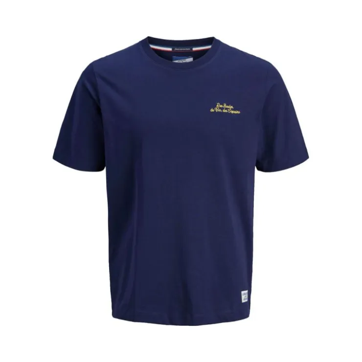 JACK & JONES Tee shirt uni col ras de cou coton imprimé texte Homme BLEU FONCE Clearance