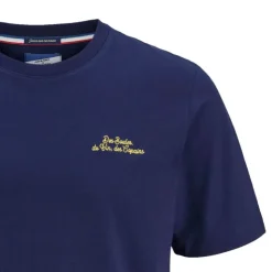 JACK & JONES Tee shirt uni col ras de cou coton imprimé texte Homme BLEU FONCE Clearance