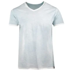 BLAGGIO Tee shirt uni délavé col V Homme BLEU CLAIR Clearance
