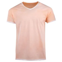 BLAGGIO Tee shirt uni délavé col V Homme ORANGE CLAIR Outlet