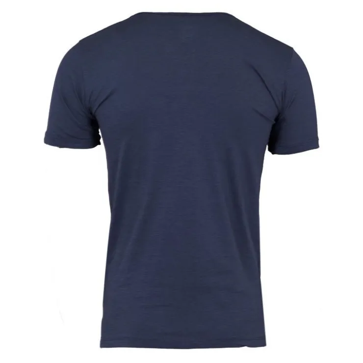 BLAGGIO Tee shirt uni manu-b col v avec boutons Homme BLEU FONCE Clearance