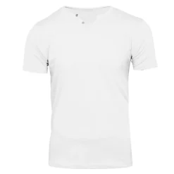 BLAGGIO Tee shirt uni manu-b col v avec boutons Homme BLANC Sale