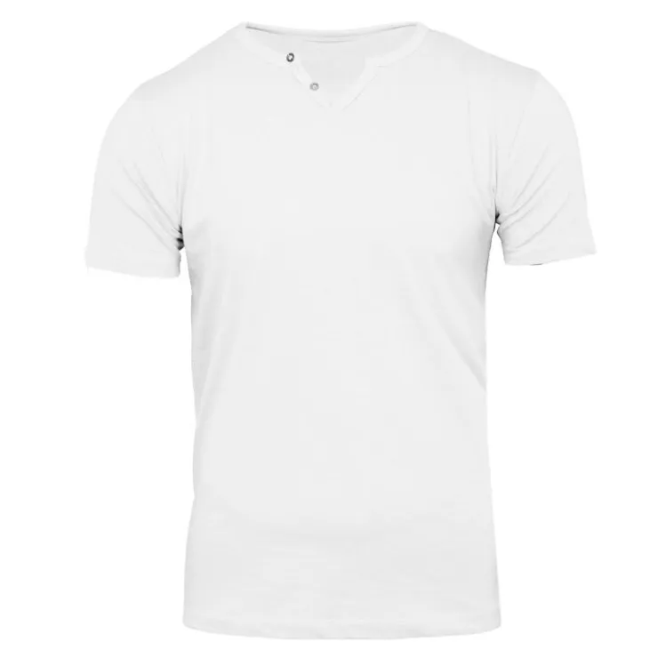 BLAGGIO Tee shirt uni manu-b col v avec boutons Homme BLANC Sale