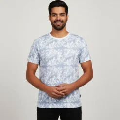 BLAGGIO Tee shirt uni menson-b avec imprimé feuilles Homme BLEU Outlet