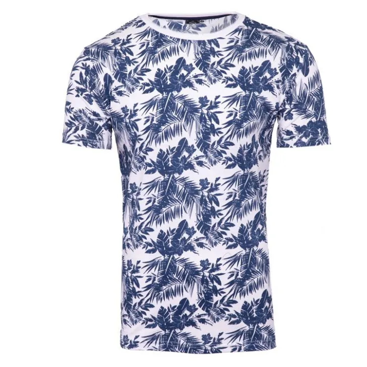 BLAGGIO Tee shirt uni menson-b avec imprimé feuilles Homme BLEU FONCE Clearance