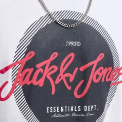 JACK & JONES Tee shirt urban imprimé logo col rond regular fit Homme BLANC