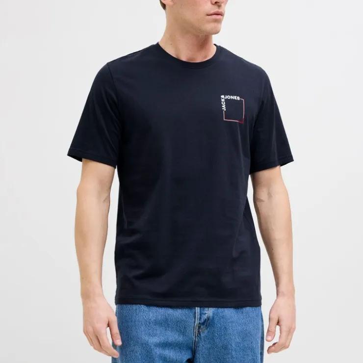 JACK & JONES Tee shirt verner coton col de cou Homme BLEU FONCE Clearance
