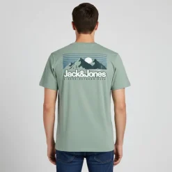 JACK & JONES Tee shirt vert d'eau mine col ras de cou imprimé montagnes Homme VERT CLAIR Discount