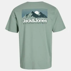 JACK & JONES Tee shirt vert d'eau mine col ras de cou imprimé montagnes Homme VERT CLAIR Discount